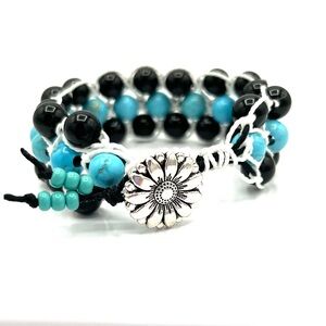 HAND CRAFTED Shambala Bracelet with Turquoise and Black Onyx